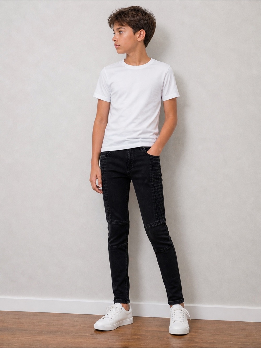 H&M Boys Black Biker Skinny Jeans Size 10-11Y Adjustable Waist